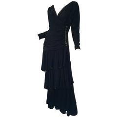 Vintage Chic Lanvin Velvet Tiered Evening Gown 1970s