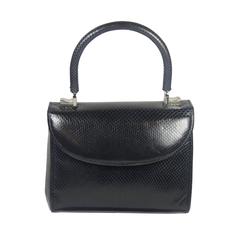 JUDITH LEIBER Navy Lizard Skin Purse with Top Handle & Silver Hardware 10