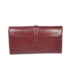HERMES Jige "H" Logo Burgundy Leather Envelope Clutch w/ Sleeper 