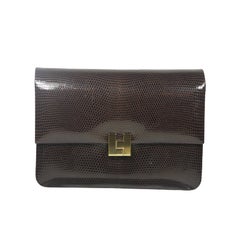 LAMBERTSON TRUEX Brown Lizard Clutch with Gold Hardware and Optional Strap