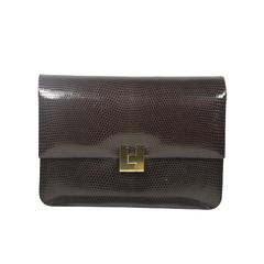 LAMBERTSON TRUEX Brown Lizard Clutch with Gold Hardware and Optional Strap 6