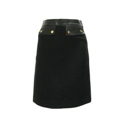 Gucci Black Wool and Leather Pencil Skirt