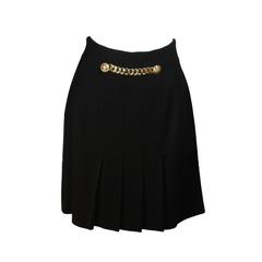 CELINE Black Pleated Wool Skirt with Gold Chain Detail Size 6-8
