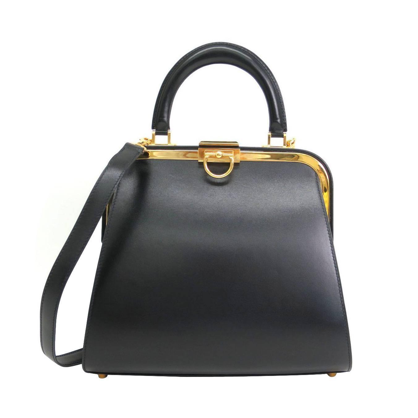 Christian Dior Ladylike Black Leather Gold Hardware Satchel Shoulder Bag at 1stdibs