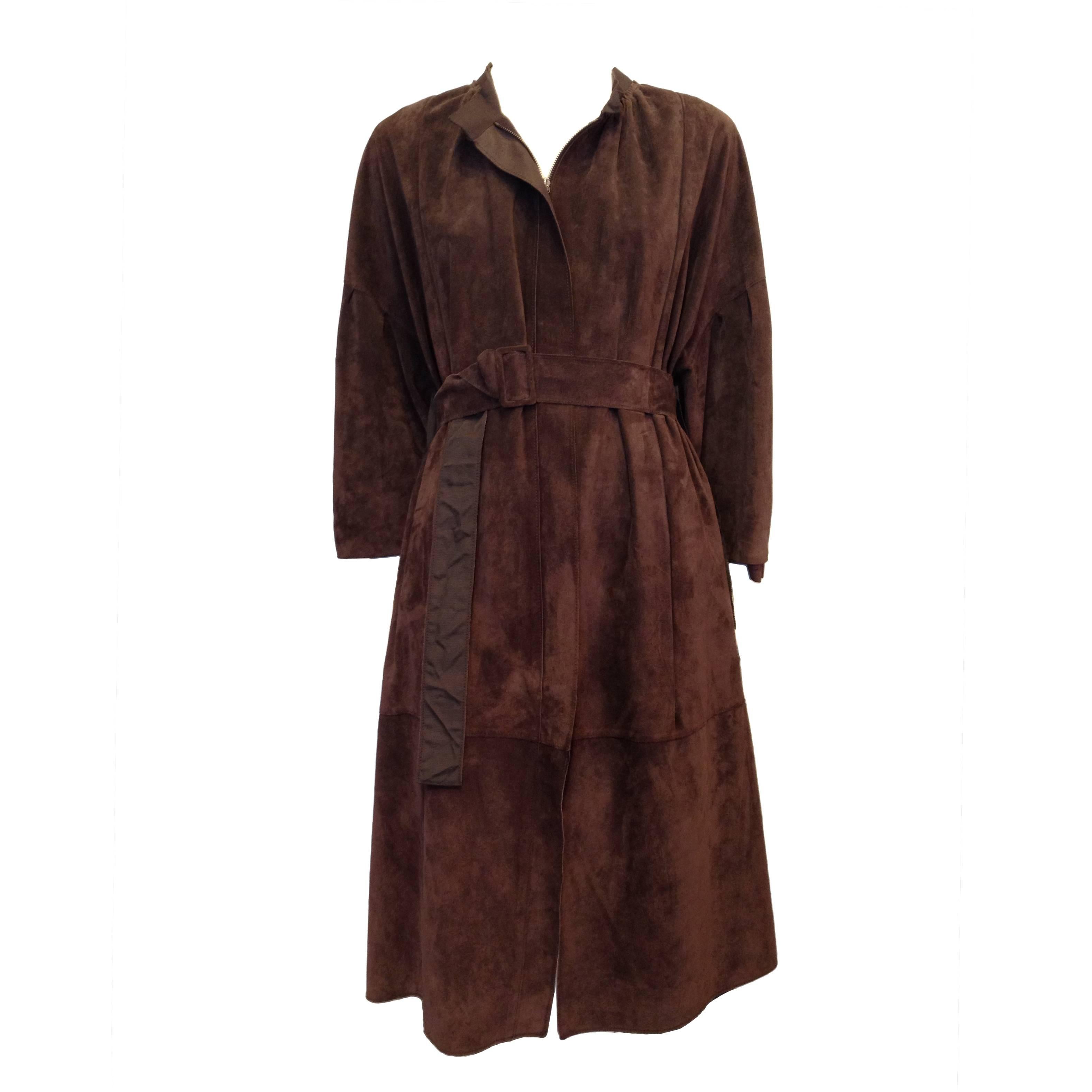 Lanvin Brown Suede Belted Coat Size 38 (6) For Sale