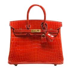 Hermes Sanguine Shiny Niloticus Crocodile Birkin 25cm