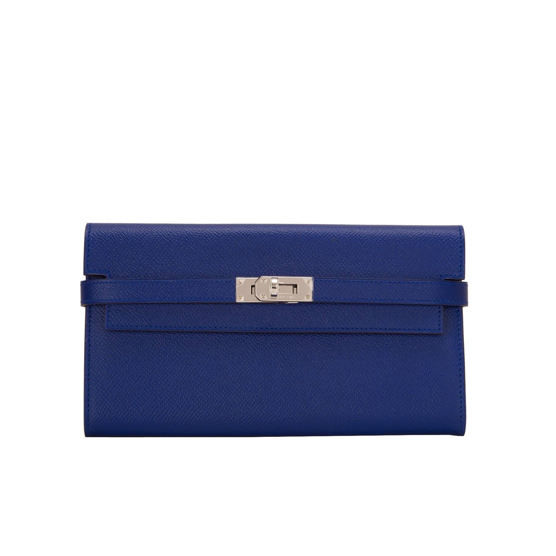 Hermes Blue Electric Epsom Kelly Long Wallet NEW For Sale