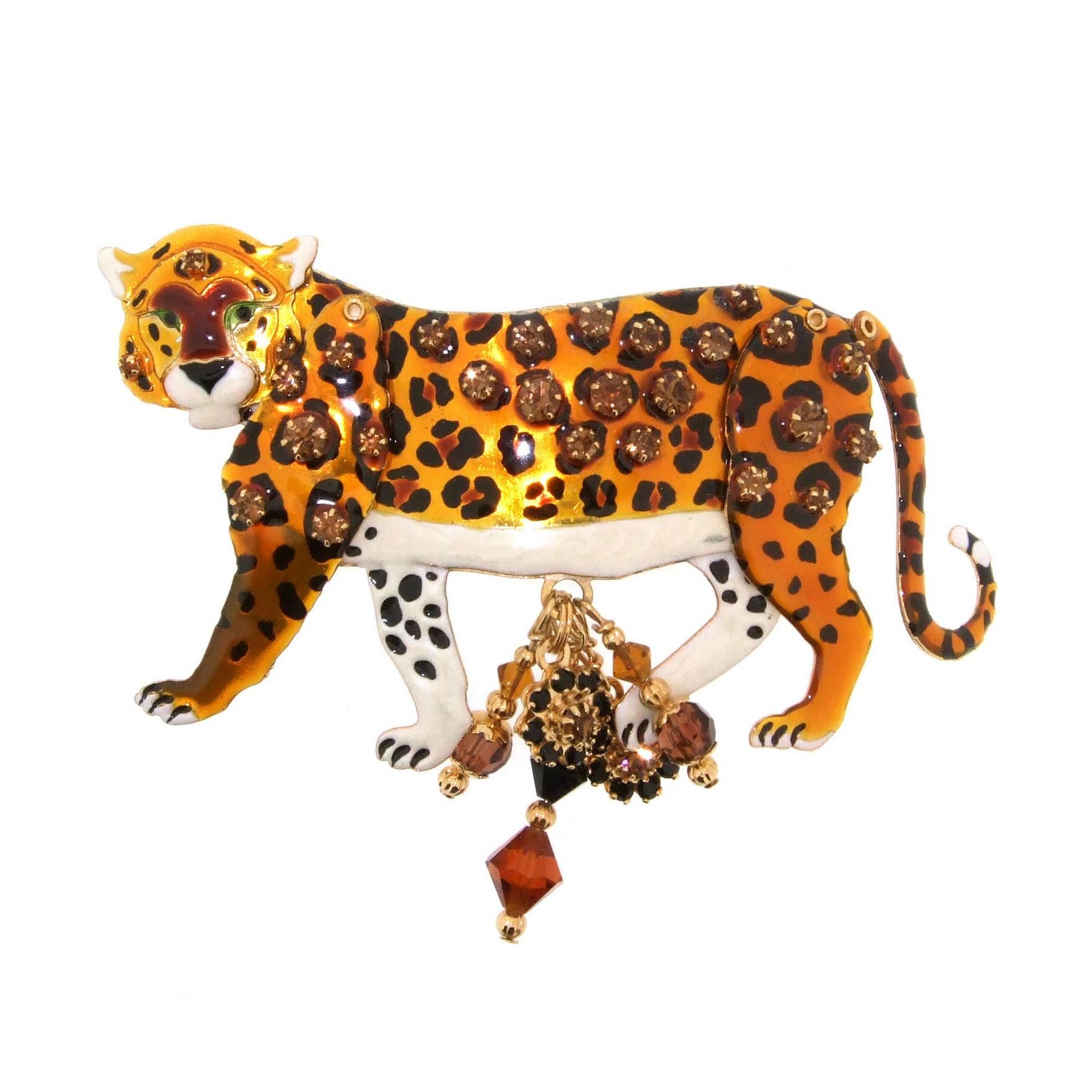 Lunch At The Ritz Large Tiger Enamel Brooch For Sale