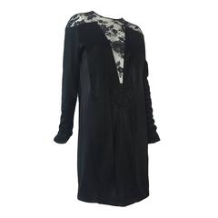 Balenciaga Pleated Black Silk Satin w/ Lace Shoulders and Plunging Décolletage 9