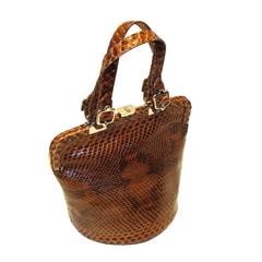 Vintage Brown Snakeskin Double Handle Bucket Bag by Roberta Di Camerino