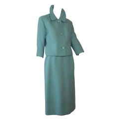 Tailleur jupe en laine turquoise Jean Lanvin - Castillo, années 1950 