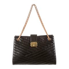 Chanel "Gabrielle" Black Lambskin Leather Gold Chain Chevron Shoulder Bag