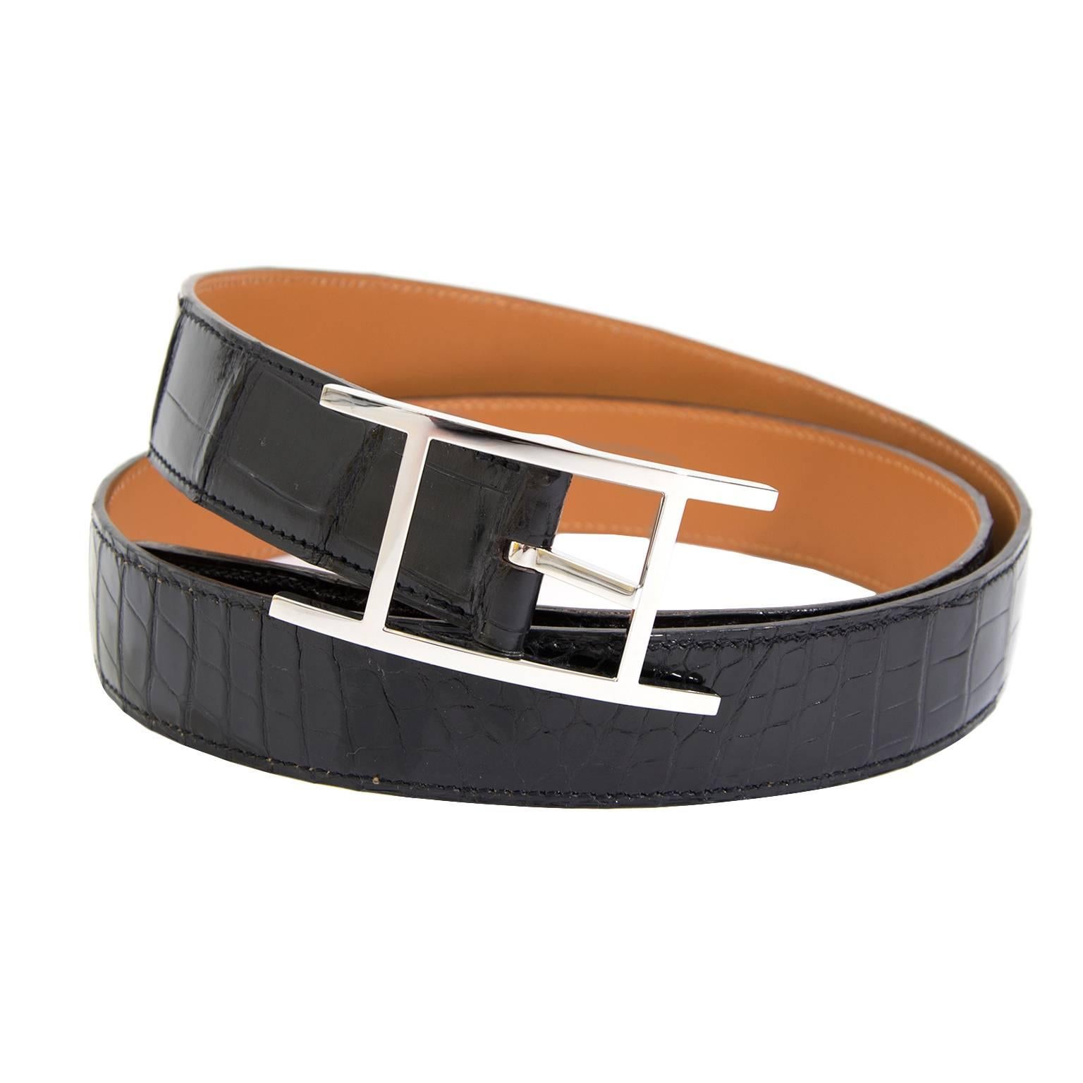 Hermès Black Quentin Crocodile Belt 