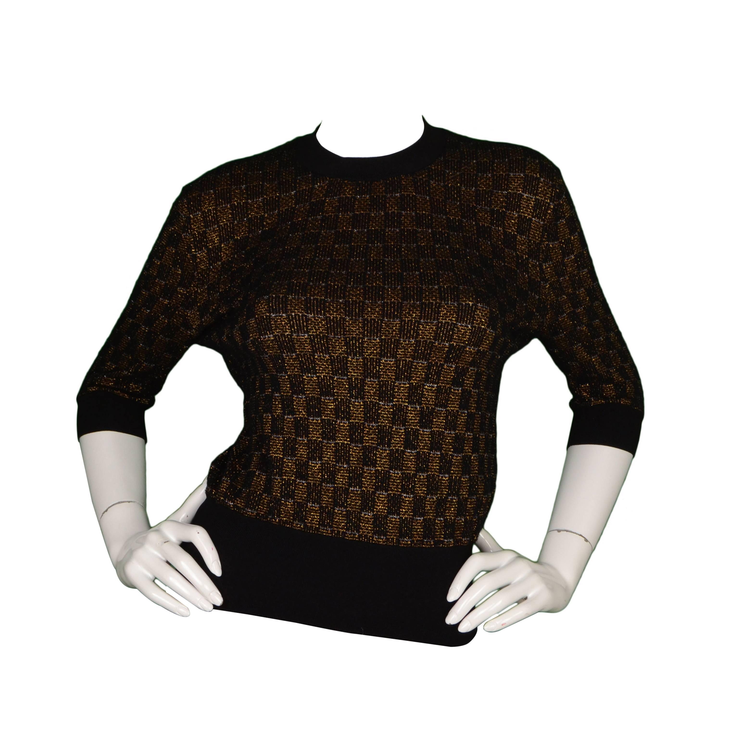 Louis Vuitton Black & Gold Knit Short Sleeve Top sz S