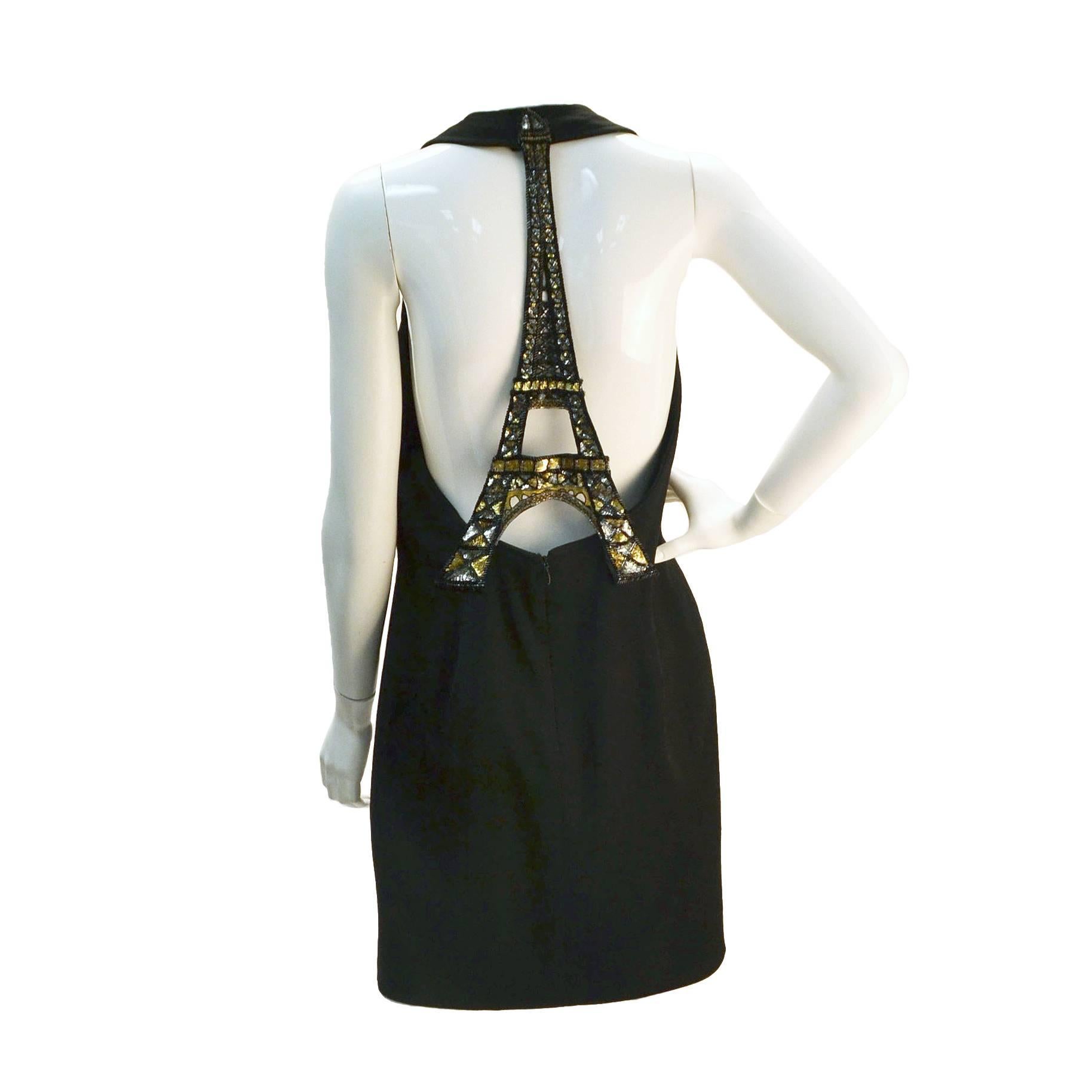 Ungaro Black Wool Eiffel Tower Dress, 1990s 