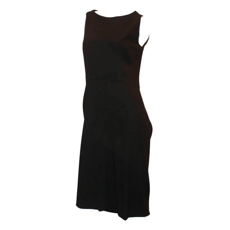 Chanel Black Wool Tapered Dress w/ Stitched Fitted Design and Train - 42 -  1999 at 1stDibs