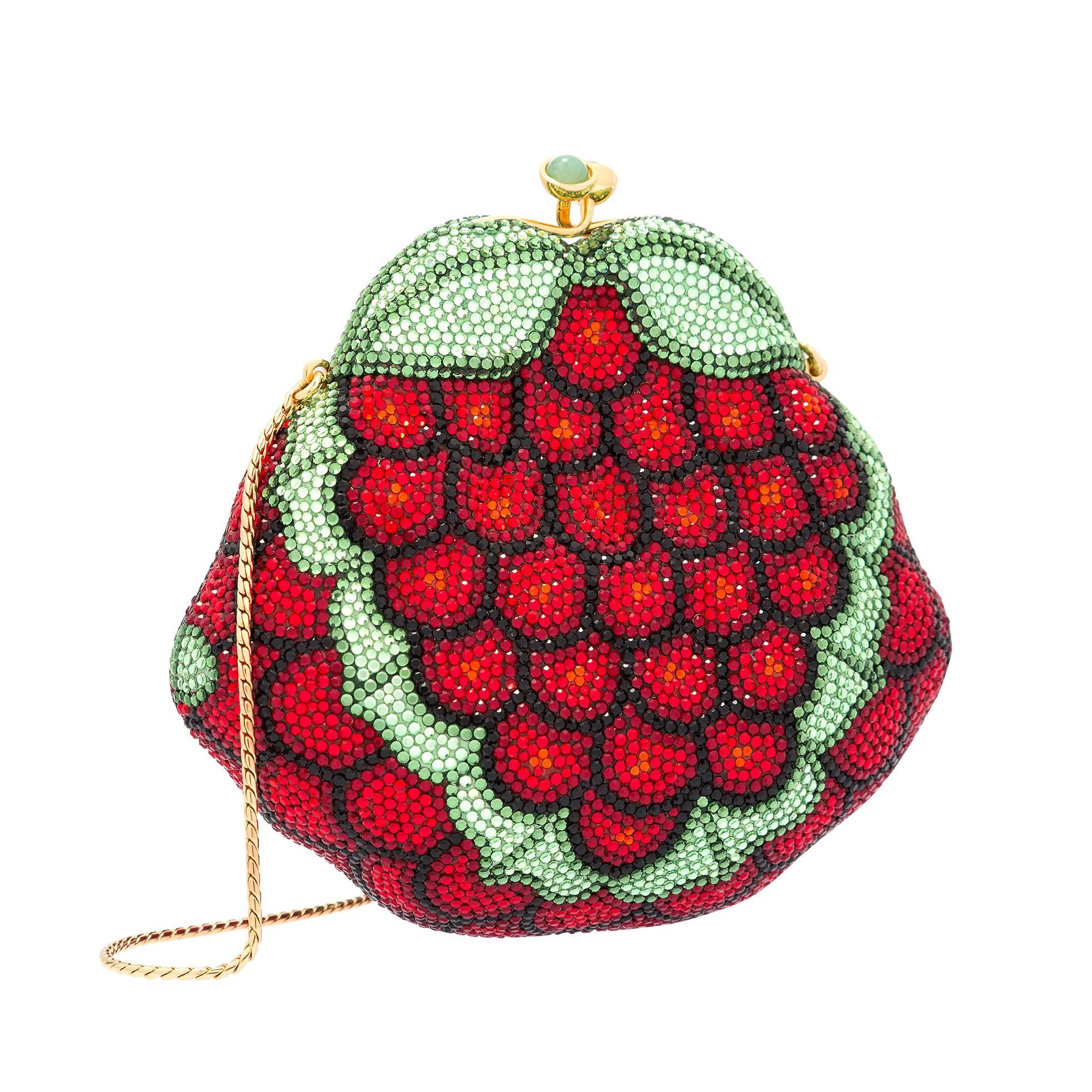 Judith Leiber Full Bead Red & Green Crystal Grapes Minaudiere Bag