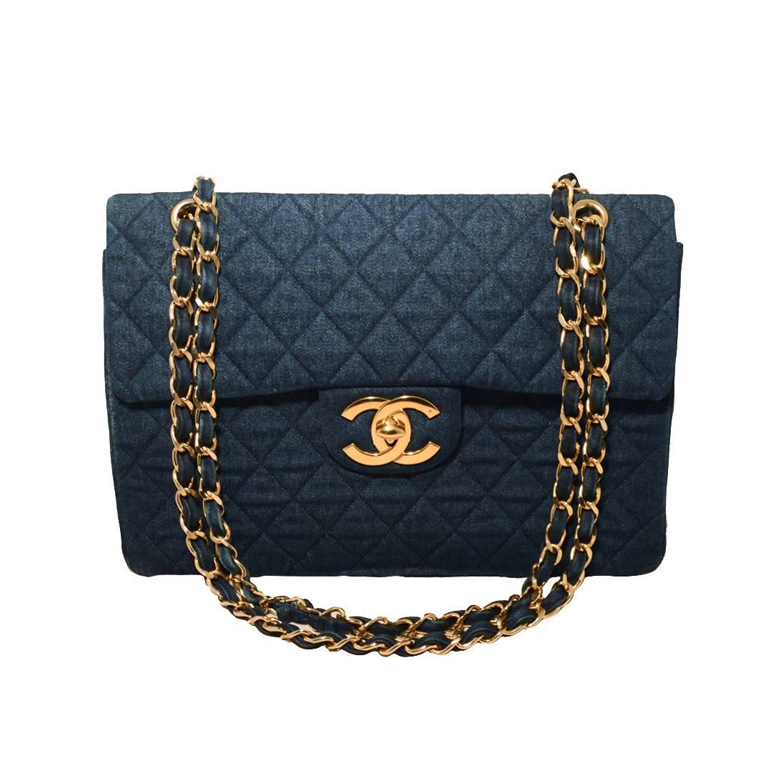 Chanel Quilted Denim Maxi Flap Shoulder Bag