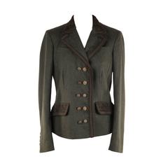 ERMANNO SCERVINO Military Green LODEN Wool Jacket w/ Embroidery SZ 44 IT