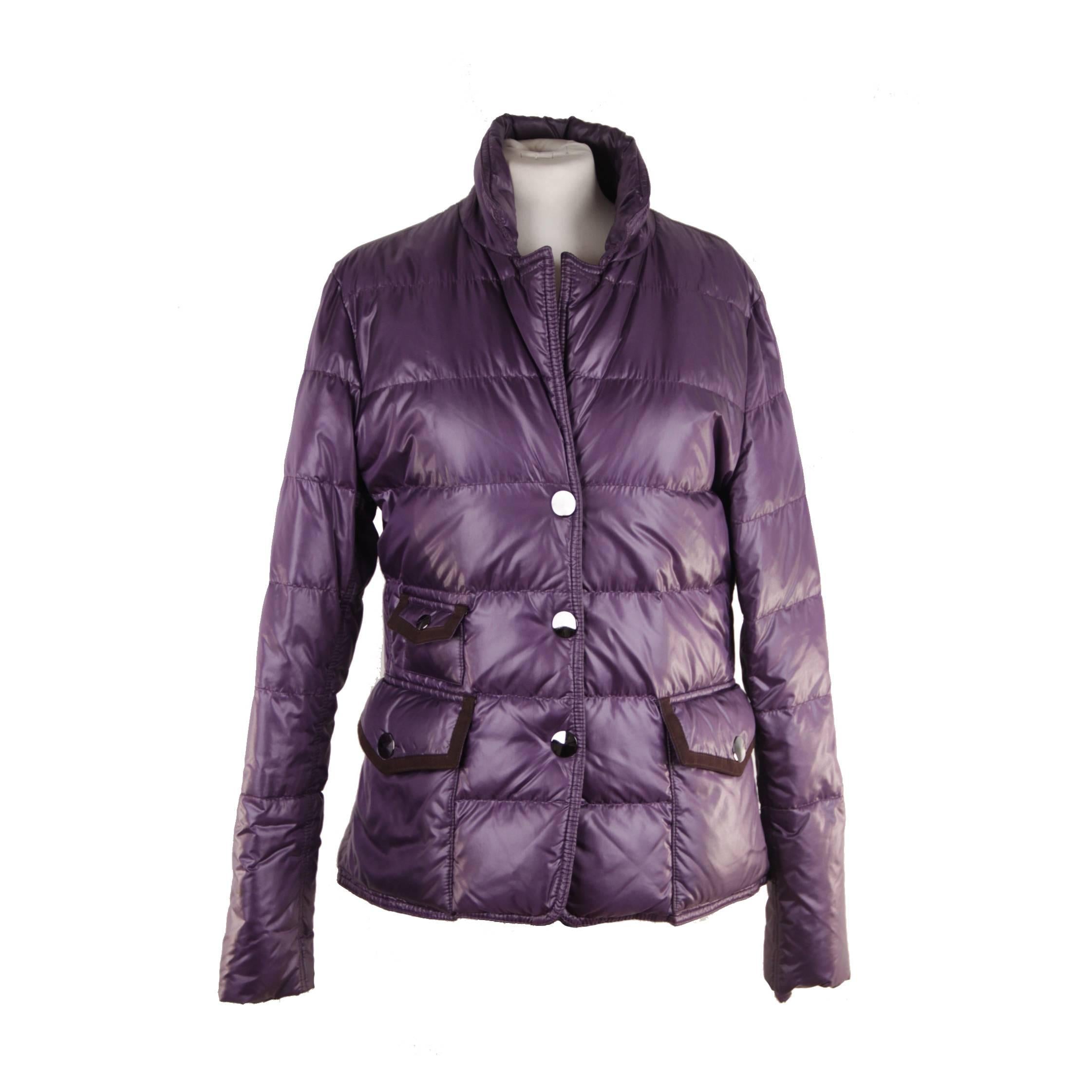 FAY TODS Italian Purple Nylon DOWN JACKET w/ Contrast Trim SIZE M