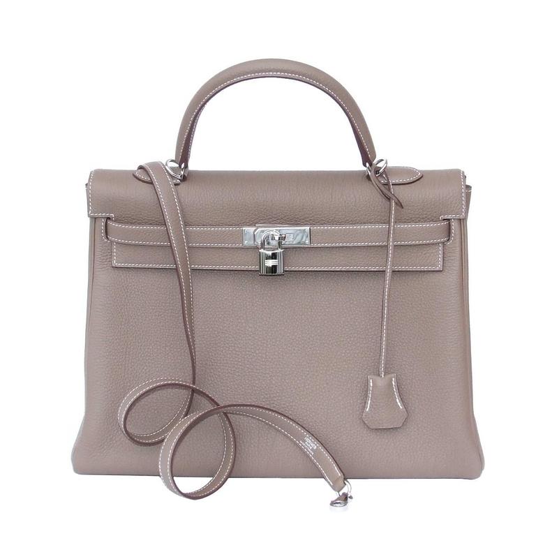 Authentic Hermes Kelly 35 Handbag Etoupe Togo Silver Hdw Full Set at ...