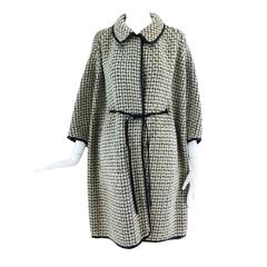 Vintage Bonnie Cashin black & white woven wool sac back coat 1950s