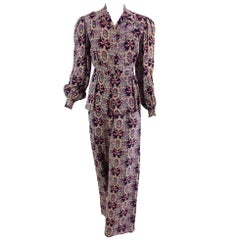 1940s printed rayon lounge/at home pajama top & trouser set
