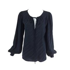 Vintage Yves St Laurent black silk jacquard peasant blouse 1970s