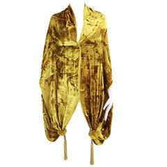 Venetia Studium embossed gold silk velvet tasseled evening wrap 1990s