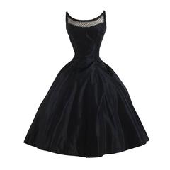 Vintage 1950s Black Rhinestone Lattice Dress