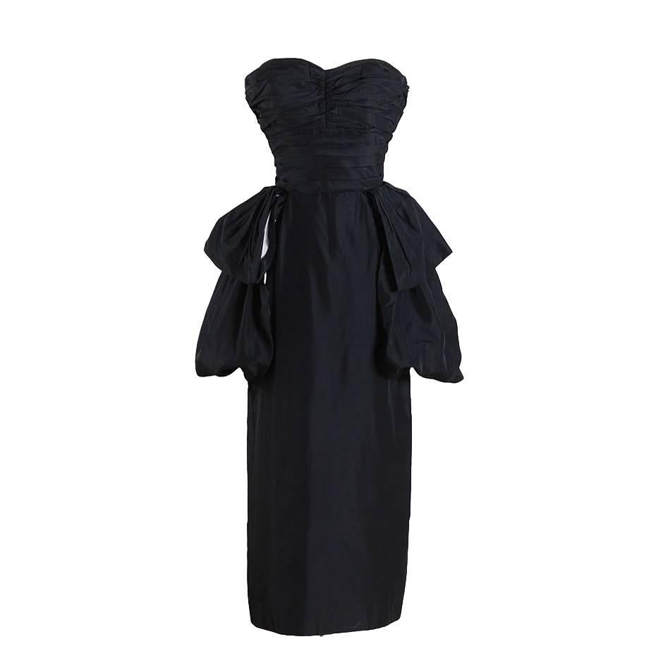 Vintage 1950s Clifton Wilhite Black Silk Taffeta Dress For Sale