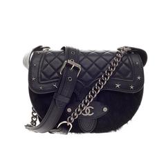 Used Chanel Dallas Studded Saddle Bag Quilted Calfskin and Pony Hair 