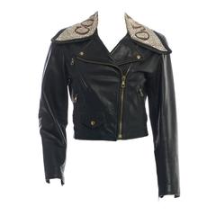 Moschino Vintage "Colletto" Black Leather Sequin Embellished Jacket