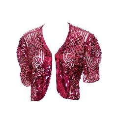 Fine Estate 1930s Vintage Bolero Jacket Top Red Sequins Beautiful Detail 