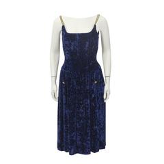 1990's Chanel Navy Panne Velvet Cocktail Dress 3