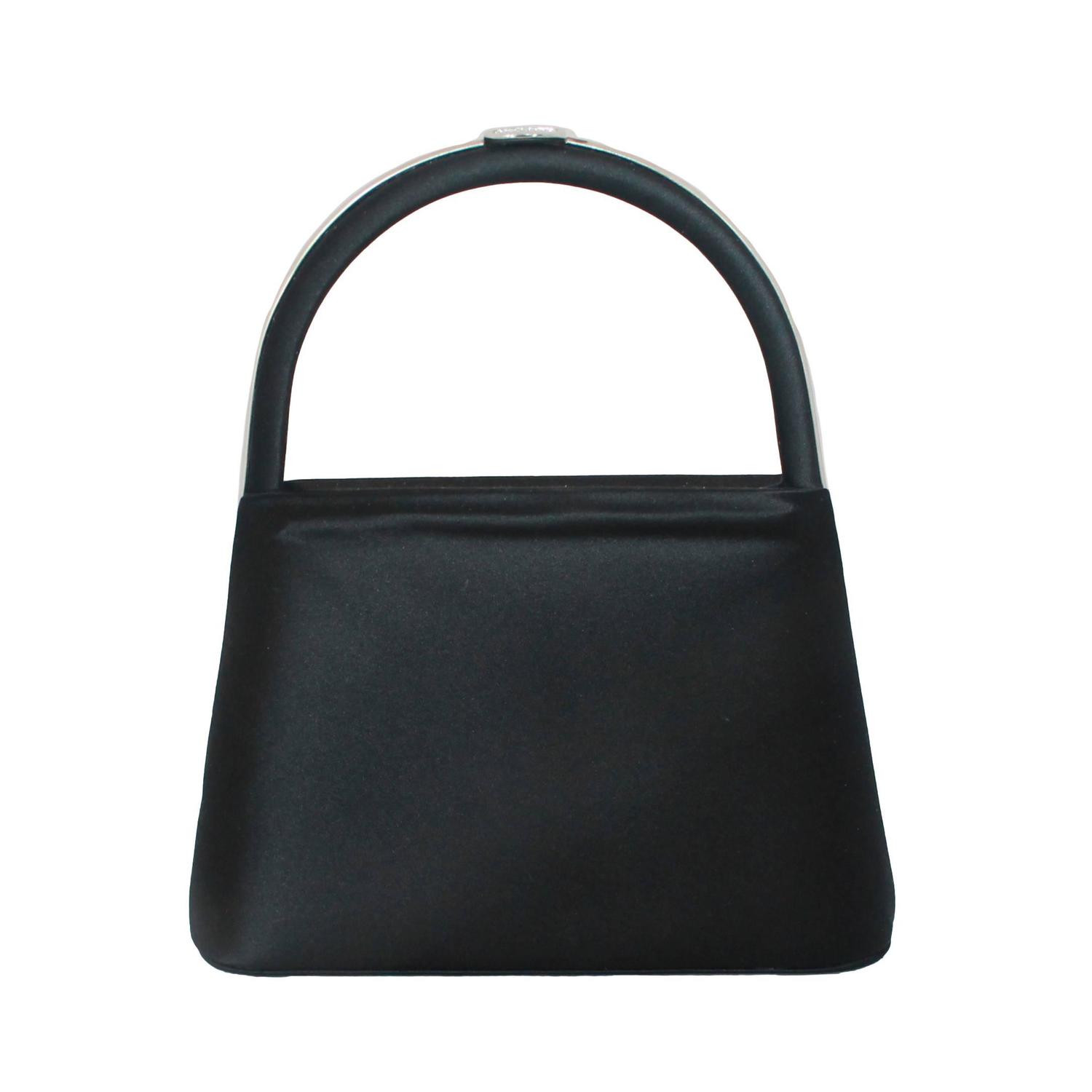Judith Leiber Black Satin Top Handle Evening Bag For Sale at 1stdibs