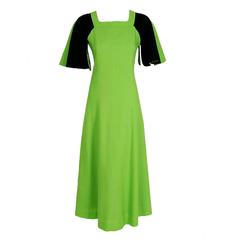 1960's Pierre Cardin Green & Black Wool Crepe Winged Sleeve Mod Space-Age Dress