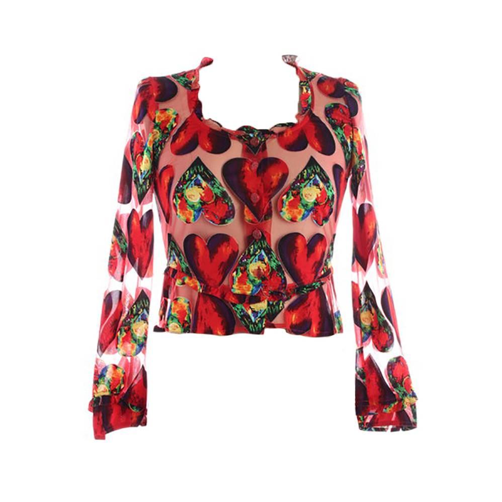 Gianni Versace Spring 1990s Pink Heart Blouse Inspired by Jim Dine