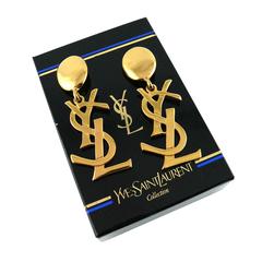 Yves Saint Laurent YSL Vintage Rare Massive Iconic Logo Dangling Earrings
