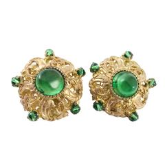 Chanel (by Maison Gripoix) Green Poured Glass Clip-on Earrings - 1950s