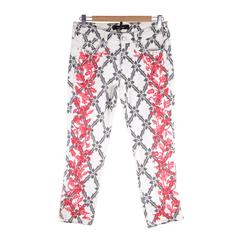 ISABEL MARANT Red Floral EMBROIDERY Cotton CROPPED Skinny JEANS Pants Sz 38