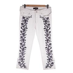 ISABEL MARANT White EMBROIDERED Cotton CROPPED Skinny JEANS Pants Sz 38 
