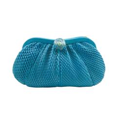 Judith Leiber Bejeweled Turquoise Shirred Leather Evening Bag 