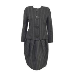 Vintage Lanvin Charcoal Wool Striped Skirt Suit With Black Velvet 3