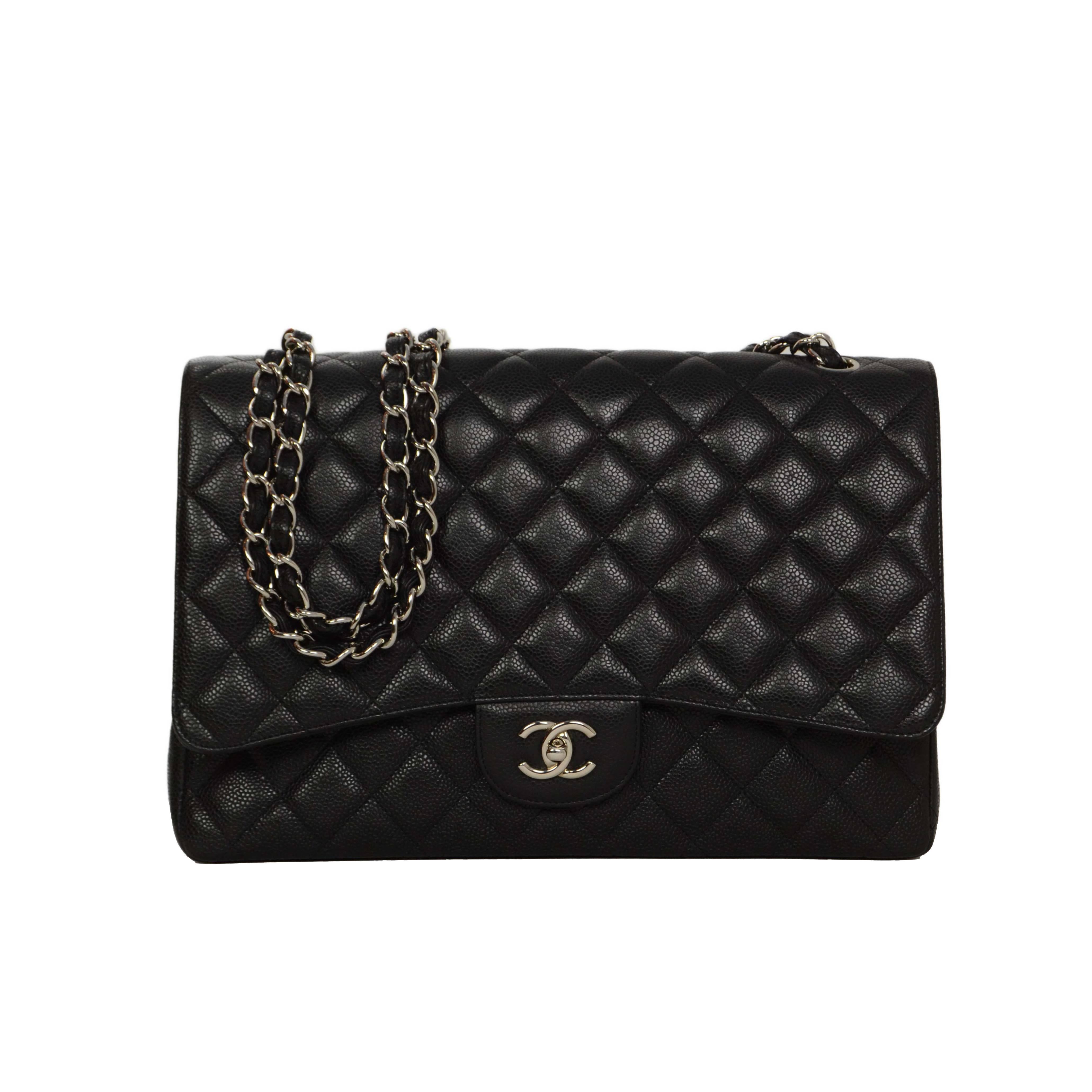 Chanel Black Quilted Caviar Maxi Classic Flap Bag SHW