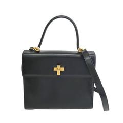 Celine Vintage Black Leather Gold Hardware Satchel Shoulder Bag