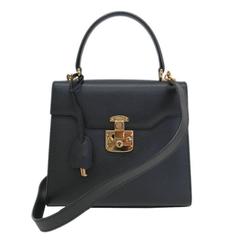 Vintage Gucci Black Leather Gold Hardware Box Kelly Satchel Shoulder Bag