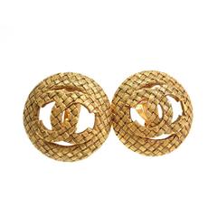 Chanel Vintage Gold CC Textured Earrings