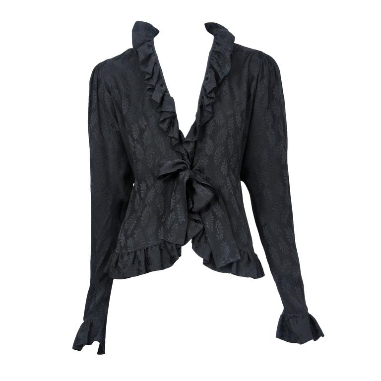 Yves Saint Laurent Black Ruffle Blouse For Sale