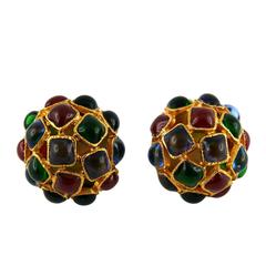Chanel Vintage Multi Colored Gripoix Domed Clip-On Earrings